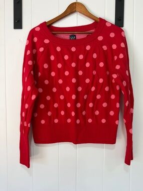 GAP Red Crewneck Sweater with Pink Polka Dots Junior XL